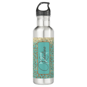 Chic Glittery Feathers Monogram Edelstahlflasche