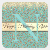 Chic Glittery Feathers Monogram Quadratischer Aufkleber (Vorderseite)