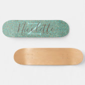 Chic Glittery Feathers Monogram Skateboard (Horizontal)