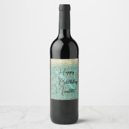 Chic Glittery Feathers Monogram Wine Label Weinetikett