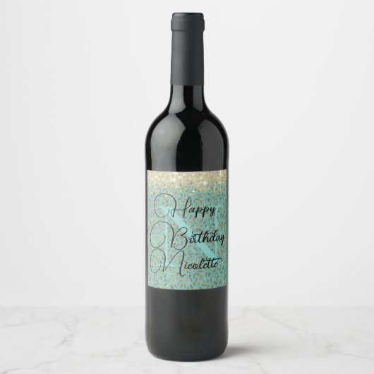 Chic Glittery Feathers Monogram Wine Label Weinetikett (Vorderseite)