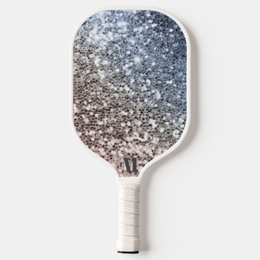Chic Glittery Glitzern Modern Monogram Pickleball Schläger (Rückseite)