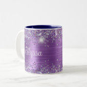 Chic Glittery Lila Amethyst Glam Name Zweifarbige Tasse (Vorderseite Links)