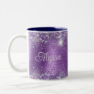 Chic Glittery Lila Amethyst Glam Name Zweifarbige Tasse