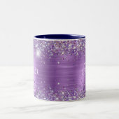 Chic Glittery Lila Amethyst Glam Name Zweifarbige Tasse (Mittel)