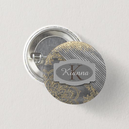 Chic Glittery Mandala Monogram Button (Vorne & Hinten)