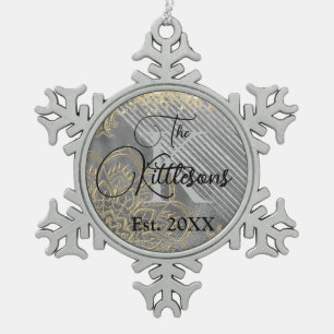 Chic Glittery Mandala Monogram Familienname Schneeflocken Zinn-Ornament