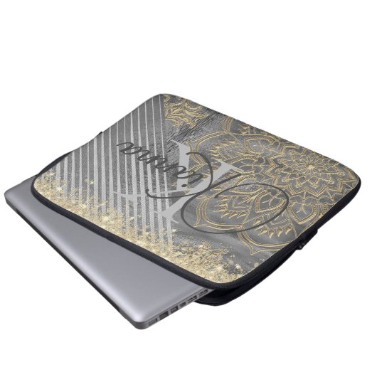 Chic Glittery Mandala Monogram Laptop Sleeve (Vorne Knopf)