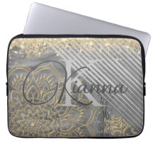 Chic Glittery Mandala Monogram Laptop Sleeve