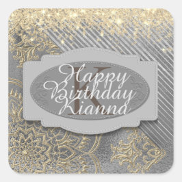 Chic Glittery Mandala Monogram Quadratischer Aufkleber