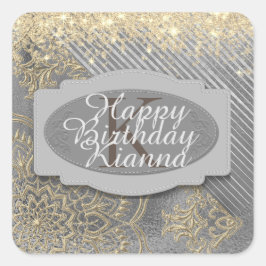 Chic Glittery Mandala Monogram Quadratischer Aufkleber
