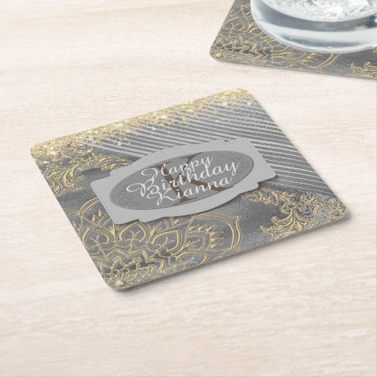 Chic Glittery Mandala Monogram Rechteckiger Pappuntersetzer (angewinkelt)