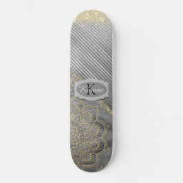 Chic Glittery Mandala Monogram Skateboard