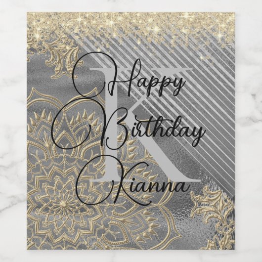 Chic Glittery Mandala Monogram Wine Label Weinetikett (Einzelnes Label)