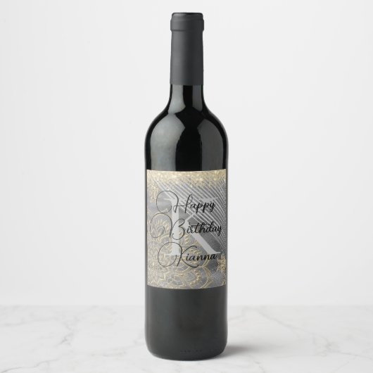 Chic Glittery Mandala Monogram Wine Label Weinetikett (Vorderseite)