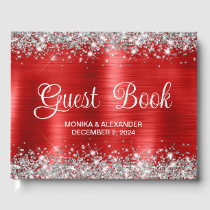 Chic Glittery Red Foil Wedding Guest Book Gästebuch