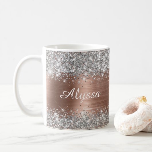 Chic Glittery Rose Gold Glam Name Kaffeetasse (Mit Donut)