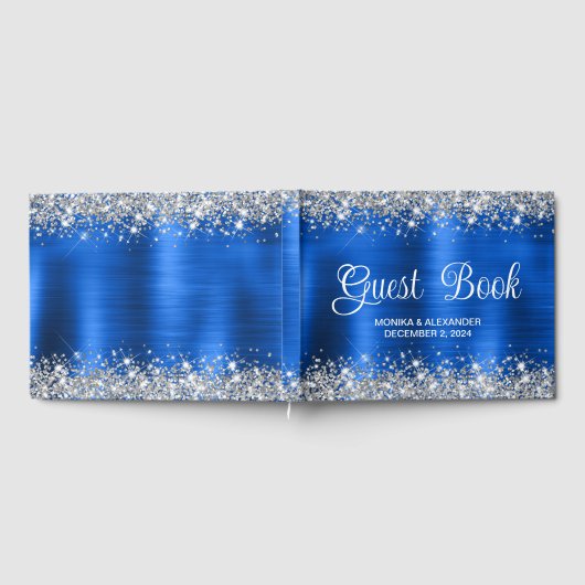 Chic Glittery Royal Blue Foil Wedding Guest Book Gästebuch (Voll)