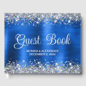 Chic Glittery Royal Blue Foil Wedding Guest Book Gästebuch (Vorderseite)