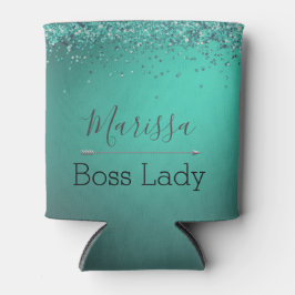 Chic Glittery Türkis Personalisiert Boss Lady Dosenkühler