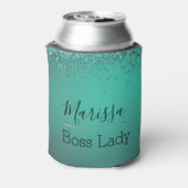Chic Glittery Türkis Personalisiert Boss Lady Dosenkühler (Kanne Rückseite)