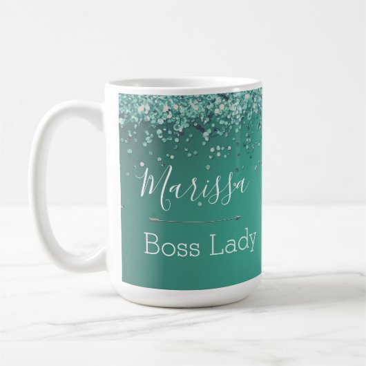 Chic Glittery Türkis Personalisiert Boss Lady Kaffeetasse (Links)