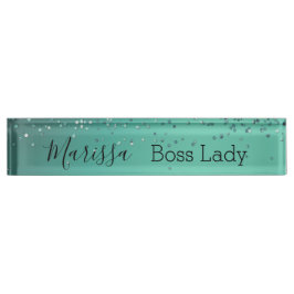 Chic Glittery Türkis Personalisiert Boss Lady Namensplakette