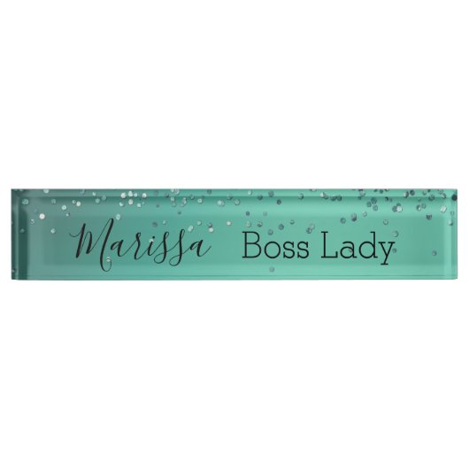 Chic Glittery Türkis Personalisiert Boss Lady Namensplakette (Vorderseite)