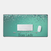 Chic Glittery Türkis Personalisiert Boss Lady Schreibtischunterlage (Tastatur & Maus)