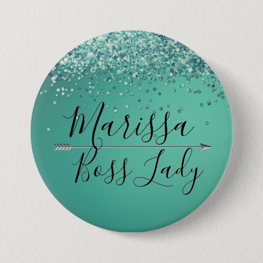 Chic Glittery Turquiose Boss Lady Button (Vorderseite)