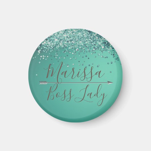 Chic Glittery Turquiose Boss Lady Magnet (Vorne)