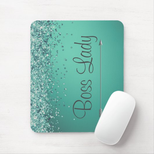 Chic Glittery Turquiose Personalisiert Boss Lady Mousepad (Mit Mouse)