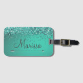 Chic Glittery Turquiose Personalisiert Gepäckanhänger (Vorderseite (Horizontal))
