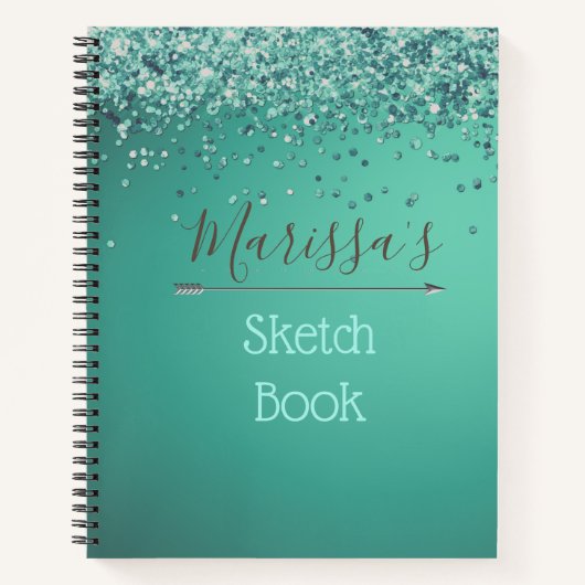 Chic Glittery Turquiose Personalisiert Sketch Buch (Vorderseite)
