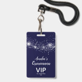 Chic Glitzer auf Navy Quinceañera Invite VIP Pass Ausweis (Vorderseite mit Lanyard)