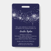 Chic Glitzer auf Navy Quinceañera Invite VIP Pass Ausweis (Rückseite)