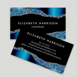 Chic Glitzer Blue Foil Black Visitenkarte