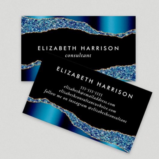 Chic Glitzer Blue Foil Black Visitenkarte
