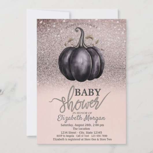 Chic Glitzer Bokeh, Pumpkin Baby Dusche Einladung (Vorderseite)