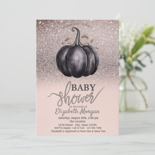 Chic Glitzer Bokeh, Pumpkin Baby Dusche Einladung (Stehend Vorderseite)