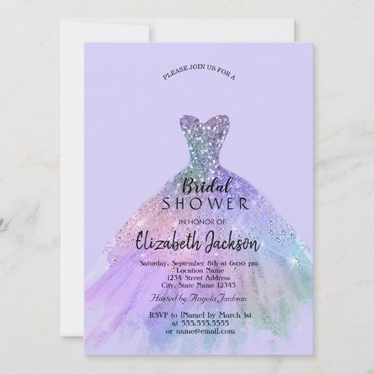 Chic Glitzer Dress Lavander Brautparty Einladung (Vorderseite)