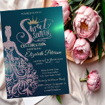 Chic Glitzer Dress, Tiara, Diamonds Green Sweet 16 Einladung<br><div class="desc">Gold Glitzer Tiara,  Kleid und Diamanten Sweet 16 Geburtstagsfeier Einladung.</div>