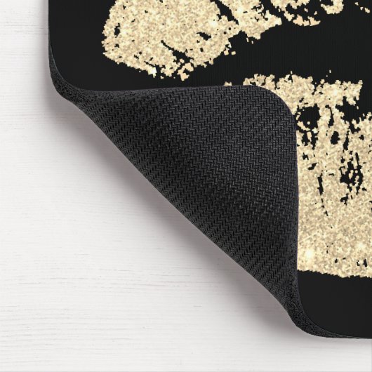 Chic Glitzer Effect Gold Lips Black Mousepad (Ecke)