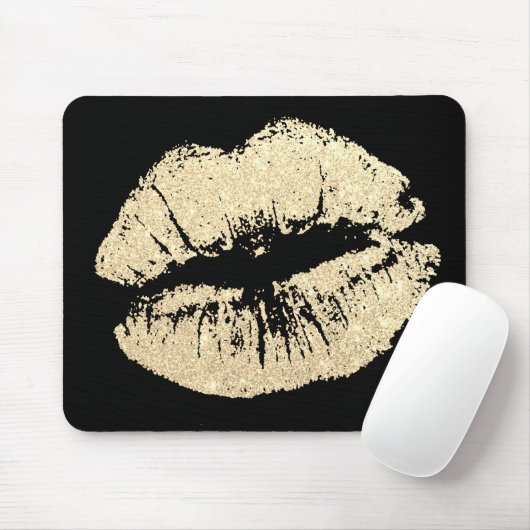 Chic Glitzer Effect Gold Lips Black Mousepad (Mit Mouse)