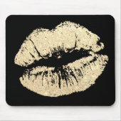 Chic Glitzer Effect Gold Lips Black Mousepad (Vorne)