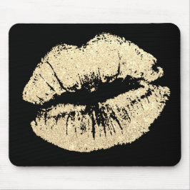 Chic Glitzer Effect Gold Lips Black Mousepad