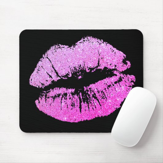 Chic Glitzer Effect Neon Lippen Schwarze Mousepad (Mit Mouse)