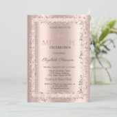 Chic Glitzer Frame Rose Gold Bat Mitzvah Einladung (Stehend Vorderseite)