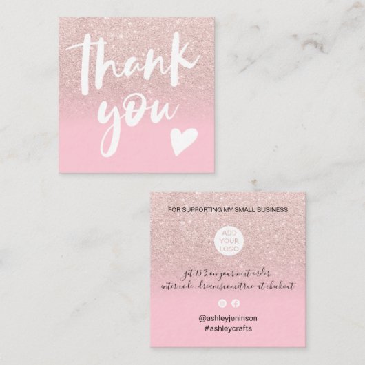 Chic Glitzer geistrosa elegante Moderne danke Quadratische Visitenkarte (Vorne/Hinten)