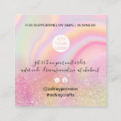 Chic Glitzer Girl Regenbogen Marmor Pastellfarben Quadratische Visitenkarte (Rückseite)